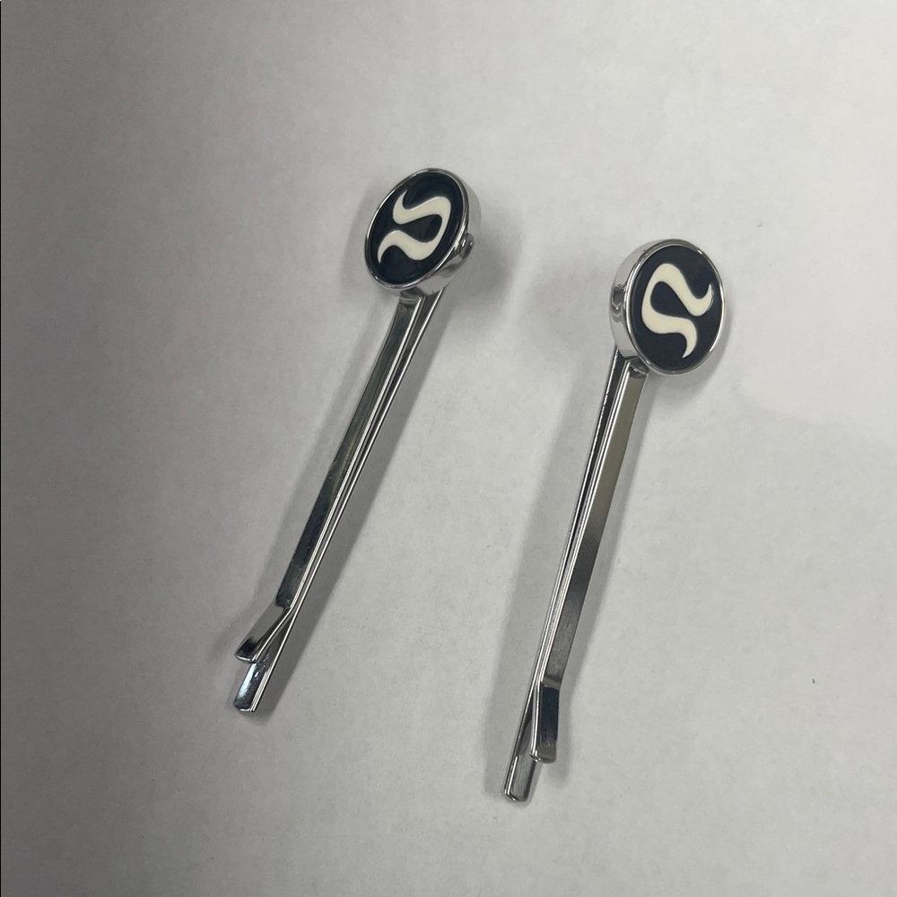 Lululemon Silver and Black Hair Clips Bobby pins logo